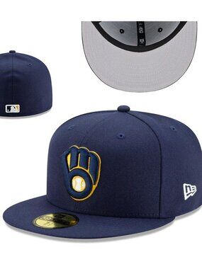 Milwaukee Brewers Navy & Gold Fitted Baseball Cap